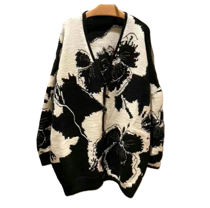Women's Color Blocking Flower Jacquard Knitting Sweater