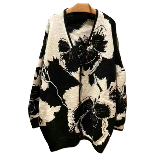 Women's Color Blocking Flower Jacquard Knitting Sweater